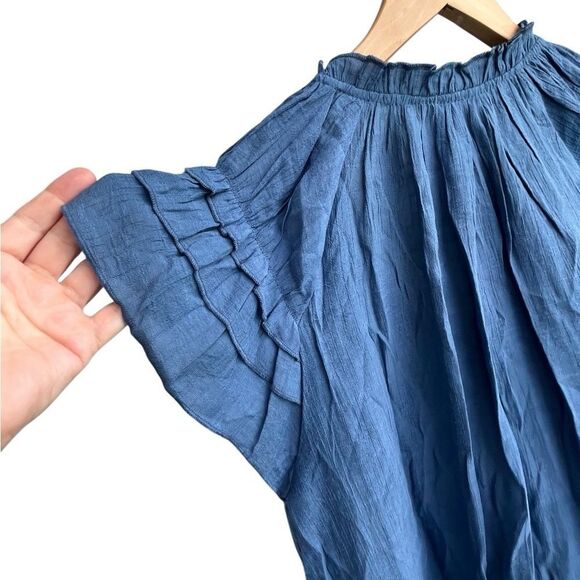 Dusty Blue Ruffle Cap Sleeve Tunic Top | Size XL - Picture 5 of 11